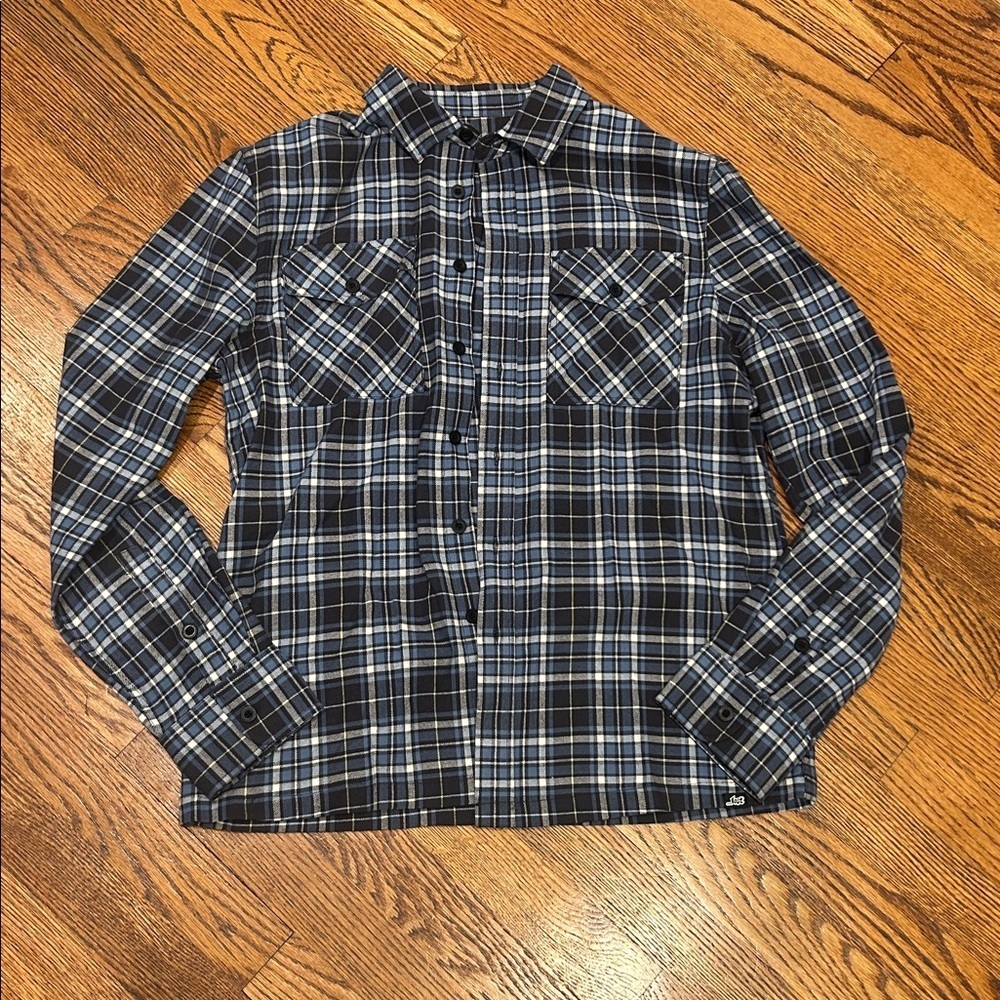 Lost Navy and White Men's Plaid Flannel Shirt, Size Small